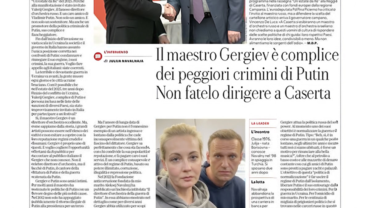 Первая полоса La Repubblica со статьем Юлии Навальной
